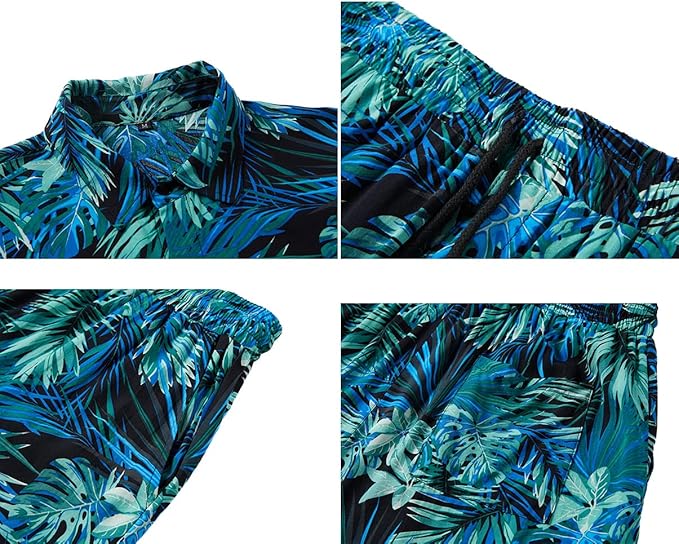 EISHOPEER Men's Flower Hawaiian Sets Casual Short Sleeve Shirt and Shorts Suits Outfits with Bucket Hats