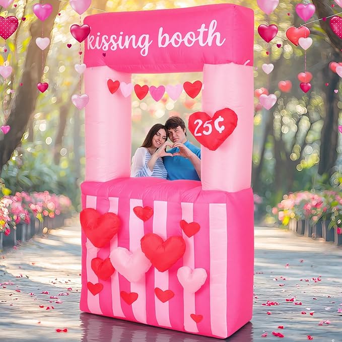 Sotiff 7 FT Valentines Kissing Booth Inflatable Valentine Inflatable Outdoor Decorations Heart Love Kissing Booth Decor Large Yard Decoration for Outdoor Garden Yard Lawn Holiday Party