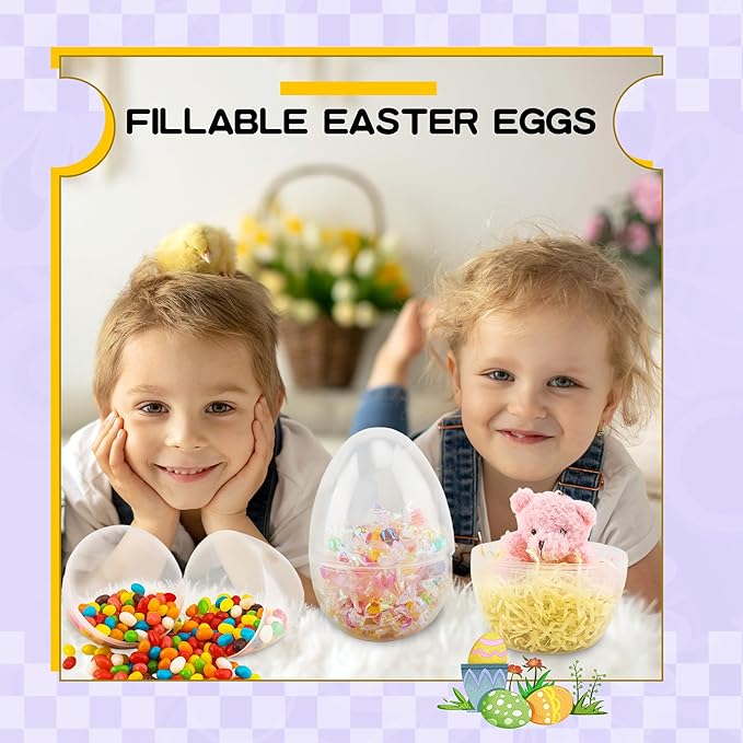 30 Pack 6 Inch Large Clear Easter Eggs Plastic Transparent Easter Eggs Empty Jumbo Surprise Eggs Fillable for Easter Theme Party Favor