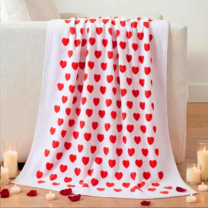 Frienda 2 Pcs Valentine Hearts Cotton Bath Towels Gift Set 55 x 28 Inch Galentine Decoration Red Pink Hearts Soft Cotton Bath Towels for Valentine Gifts Home Travel Swim Bathroom Shower Supplies(Red)