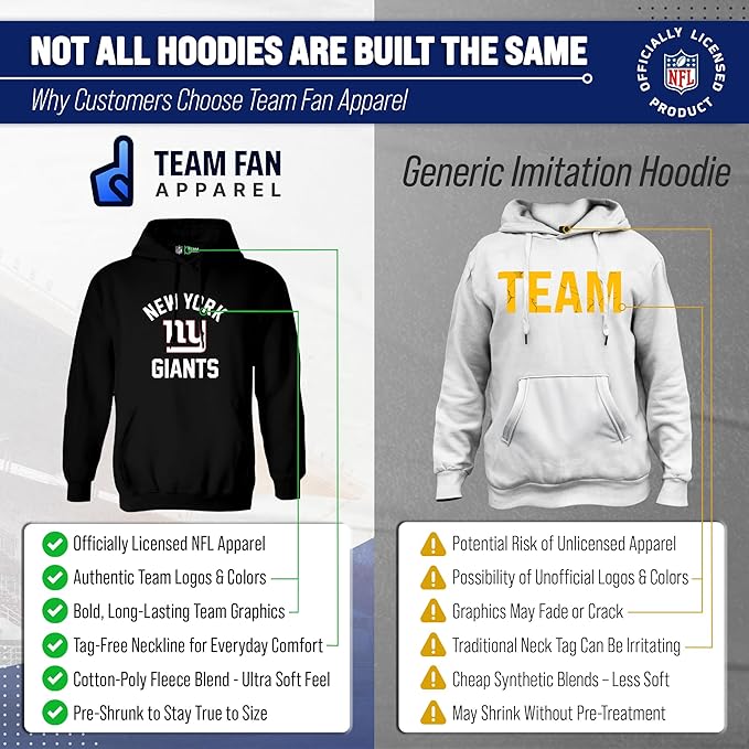 Team Fan Apparel NFL Adult Gameday Hooded Sweatshirt - Poly Fleece Cotton Blend - Stay Warm and Represent Your Team in Style