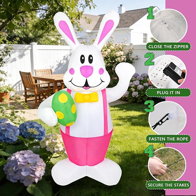 Dearsun 6.2FT Easter Inflatables Bunny Outdoor Decorations Easter Bunny Blow up Yard Decorations with LED Lights for Holiday Party Indoor Outdoor Décor