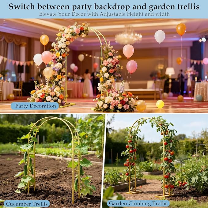 【Patent Applying】 DEVISEFUN 7.2FTx4.3FT Balloon Arch Stand,Metal Pergola Arbors,Garden Arbors and Arches Trellis for Climbing Plants Outdoor,Gold Wedding Arch for Party Decoration Wide Arbor