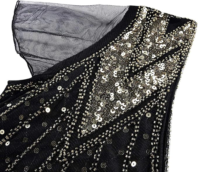 Women Vintage 1920s Gatsby Flapper Evening Party Dress V Neck Art Deco Sequins Mermaid Hem Cocktail Formal Long Maxi Gown