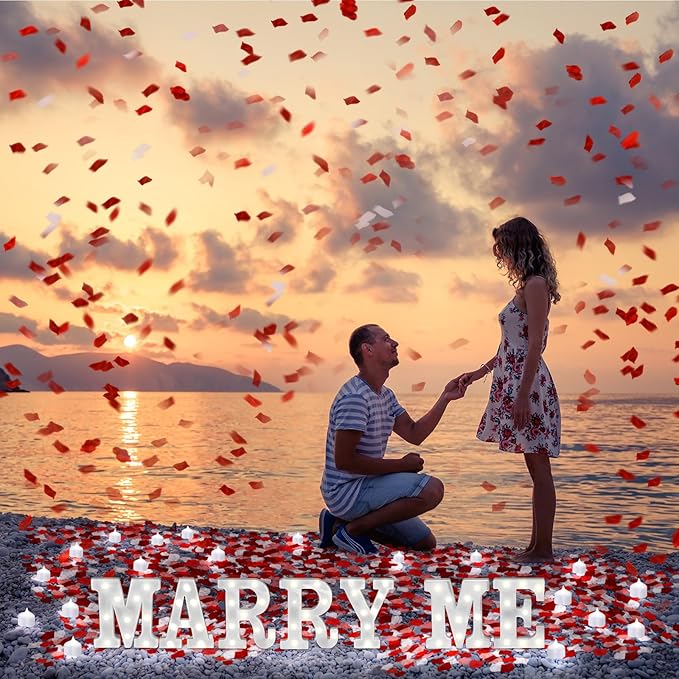 Fumete 4080 Pcs Marry Me Sign Proposal Decorations Lighted Marry Me Letters with 72 Pcs Romantic Heart Candles 4000 Pcs Rose Petals USB Romantic Night Light for Valentine Engagement Wedding(Colorful)