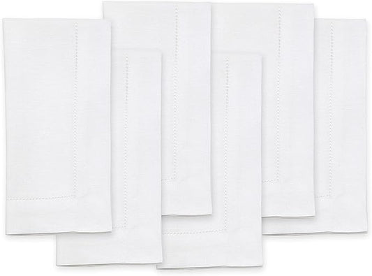 Solino Home White Linen Napkins Set of 6-100% Pure Linen Hemstitch Dinner Napkins 20 x 20 Inch for Winter, Valentines, Spring, Easter - Classic Hemstitch