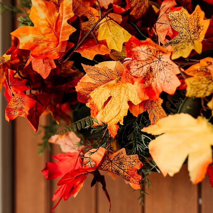 CQURE 14 Pack Fall Leaf Garland, Total 82.6Ft Artificial Fall Vines Autumn Garland Fall Maple Leaves Thanksgiving Decor for Home Wedding Fireplace Party
