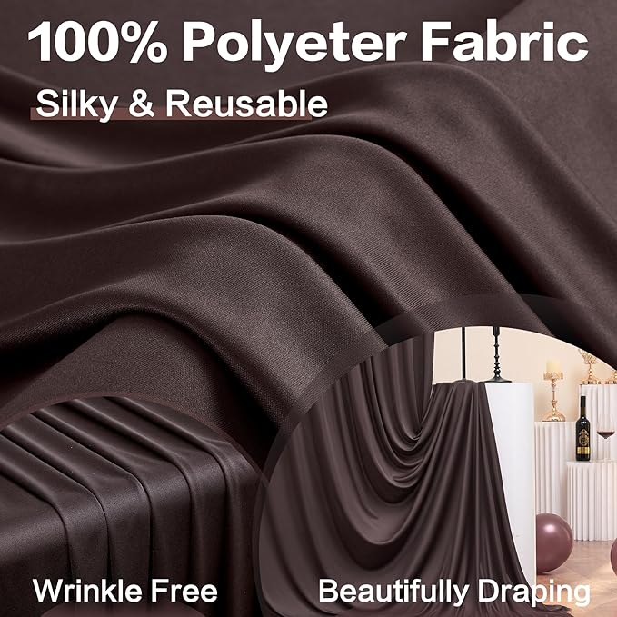 10ft x 15ft Brown Wrinkle Free Backdrop Curtains for Parties,Silky Polyester Fabric Wedding Ceiling Drapes, 2 Panels 15ft Photo Back Drop Drapes for Baby Shower Photography Stage Background Cloth