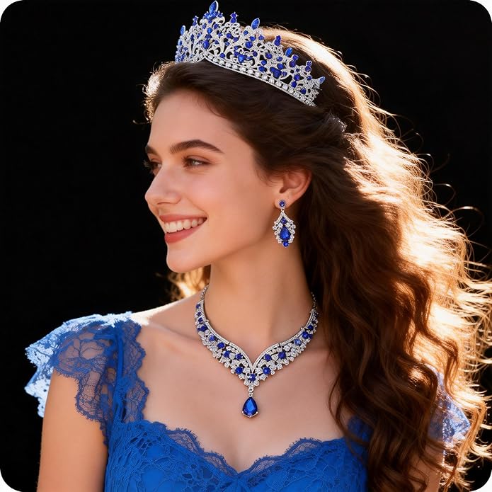Kamirola Tiaras and Crowns for Women,Tiaras Earrings Necklace, Crystal Bridal Jewelry Set, Costume Party Halloween Prom Pageant Jewelry for Women TR80