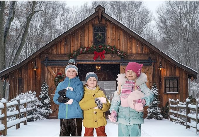 Baocicco 15x10ft Rustic Merry Christmas Backdrop Photography Rural Wooden Barn Door Xmas Trees Farmhouse Background Cloth Winter Festival Family Party Decorations New Year Eve Banner Supplies