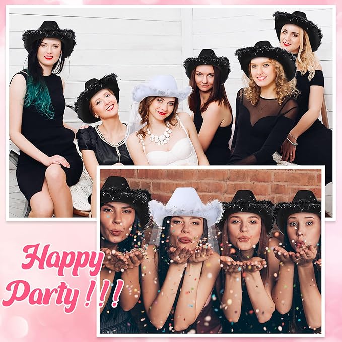 Unittype 12 Pcs Women Cowgirl Cowboy Hats Bachelorette Cowboy Hats for Bridal Shower Wedding Engagement Halloween Cosplay