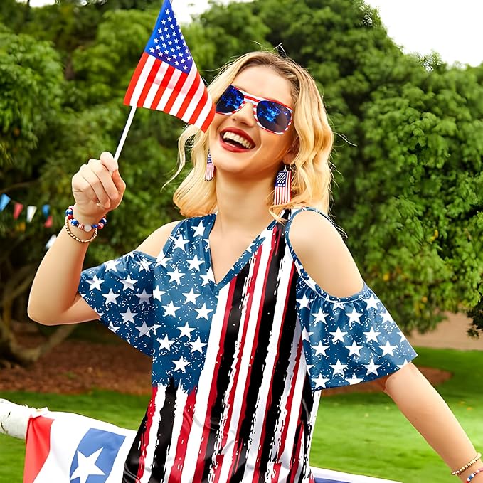 Fsmiling Bulk American Sunglasses USA Flag Sunglasses Patriotic Sunglasses-10/24Pack