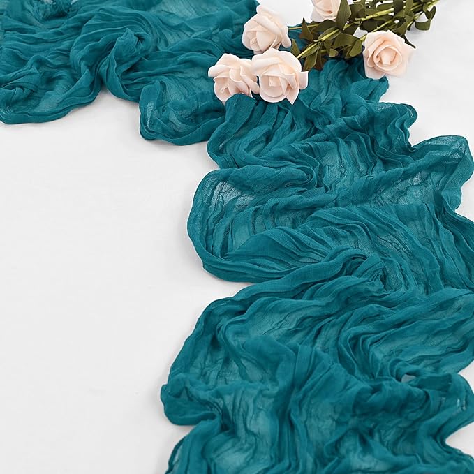 20 Pack Teal Table Runner 10Ft Cheesecloth Table Runner Boho Gauze Table Runners Romantic Long Turquoise Cheese Cloth Table Runners for Wedding Party Bridal Shower