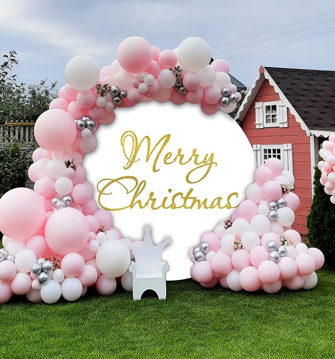 Merry Christmas Round Backdrop Cover 7.2ft for Photography Gold Merry Christmas Sign White Round Backdrop Cover 7.2x7.2ft Winter Party Banner New Year Holiday Family Kids Gift Portrait Props