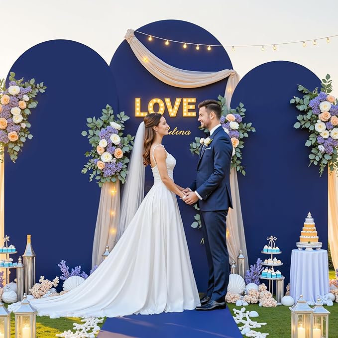 Navy Blue Arch Cover 3 Set - 4FT, 5FT, 6FT Arch Backdrop Cover Spandex Fitted Wedding Arch Stand Covers for Baby Shower Birthday Party Wedding Bridal Shower Banquet Photo Background Decorations