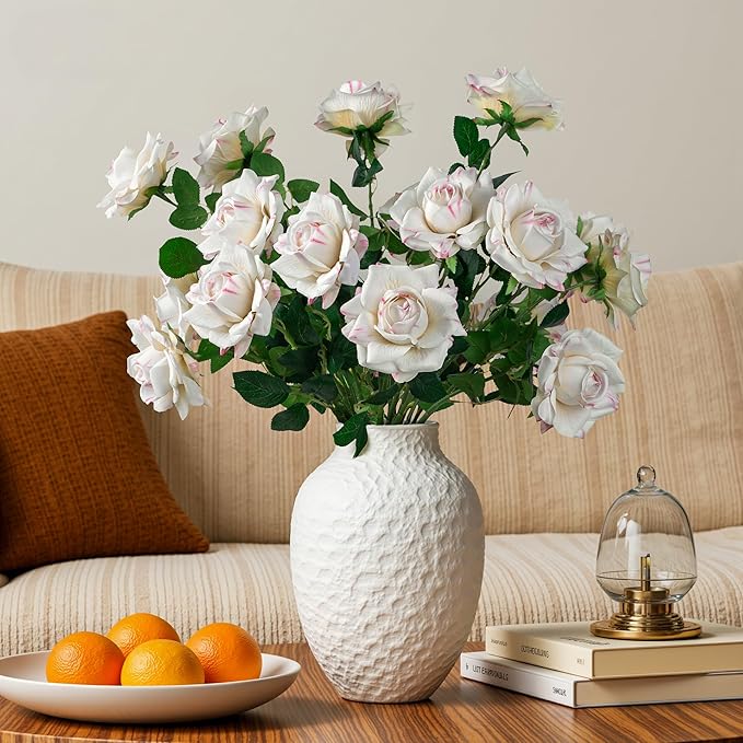 Artificial Flowers Artificial Roses Fake Roses 23.2In Long Stem Artificial Flowers for Tall Vase Silk Rose Suitable for Wedding Decor Valentine's Day DIY Bouquet Spring,Pattern White,20PCS