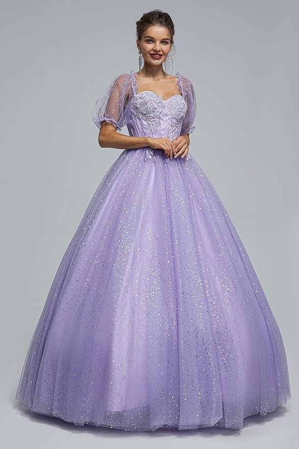 Engerla Women's Beading Sweetheart Ball Gown Tulle Layed Long Quinceanera Dress