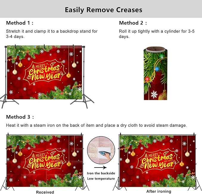 YongFoto Merry Christmas Backdrop 9x6ft Snowflakes Christmas Tree Red Green Photography Background Happy New Year Xmas Eve Family Party Banner Room Decorations Photoshoot Wallpaper Photo Booth