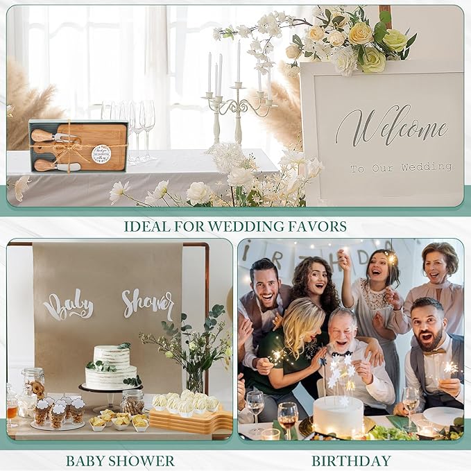 12 Set Bridal Baby Shower Cheese Prizes Wooden Square Board Gift Set Knives Forks Thank You Tags with Box for Guests for Valentines Bridal Baby Shower Housewarming Gifts (Bamboo Color)