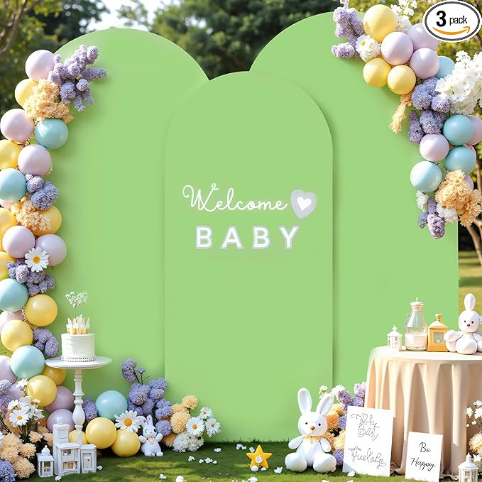 Light Sage Green Arch Cover 3 Set - 6.6FT, 7.2FT, 8FT Arch Backdrop Cover Spandex Fitted Wedding Arch Stand Covers for Baby Shower Birthday Party Bridal Shower Banquet Photo Background Decorations