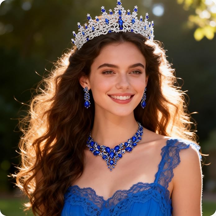 Kamirola Tiaras and Crowns for Women,Tiaras Earrings Necklace, Crystal Bridal Jewelry Set（TR83