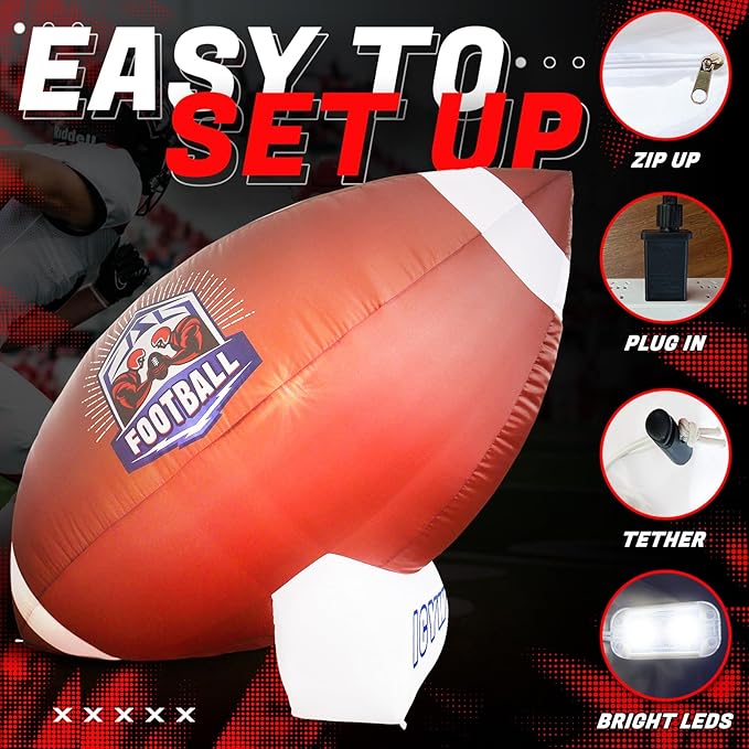 Icywye 6FT Large Football Party Decorations - Outdoor Football Inflatable Decor with Built-in LED Light - Indoor Football Themed Party Supplies Blow Up Decoration for Yard Birthday Holiday