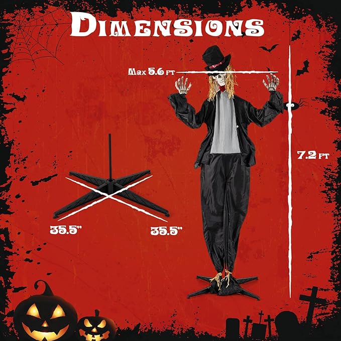 BECOMFORT 7.2 FT Halloween Animatronics, Sound-Activated Skeleton Groom with Glowing Eyes, Creepy Sounds, Moving Head & Posable Arms, Animated Halloween Props Decoration for Indoor & Outdoor