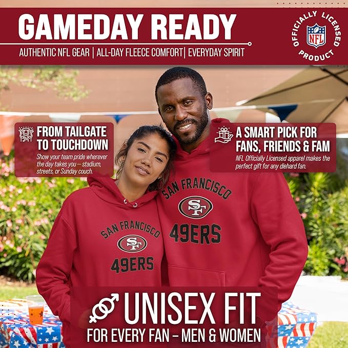 Team Fan Apparel NFL Adult Gameday Hooded Sweatshirt - Poly Fleece Cotton Blend - Stay Warm and Represent Your Team in Style