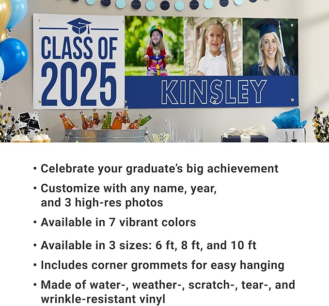 Let's Make Memories Personalized Graduation Banner - Graduation Party Decorations - Customized Congratulations Banner - Class of 2025 - Indoor/Outdoor Vinyl - Way to Grow - Red - 10 ft.