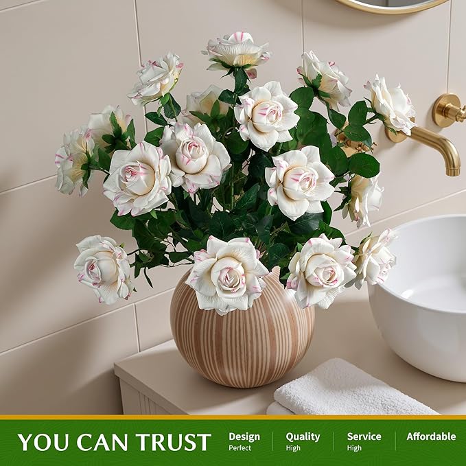 Artificial Flowers Artificial Roses Fake Roses 23.2In Long Stem Artificial Flowers for Tall Vase Silk Rose Suitable for Wedding Decor Valentine's Day DIY Bouquet Spring,Pattern White,20PCS