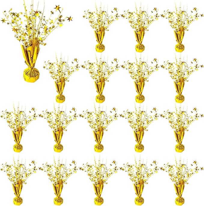 18 Pack Metallic Foil Spray Centerpiece Star Table Decoration Burst Glitter Tabletop Centerpieces for Birthday Christmas New Years Nye Wedding Graduation Holiday Party Supplies Decor, Gold