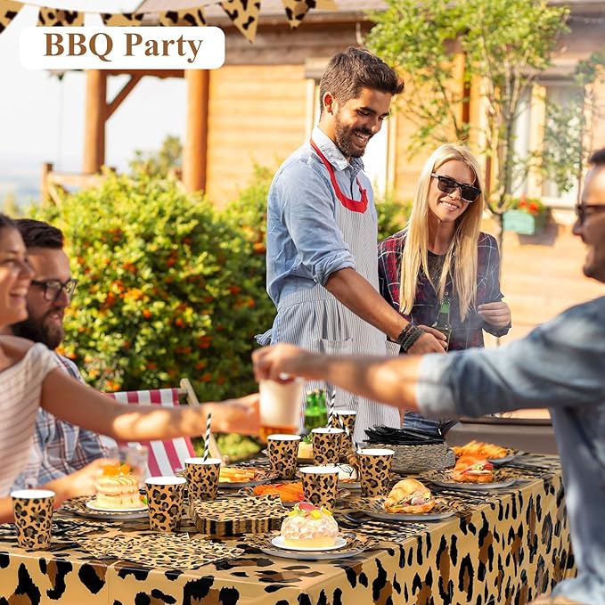 452 Pcs Leopard Print Party Decoration, Cheetah Print Paper Plates Napkins Cups Tablecloth Cutlery Straws for Jungle Safari Animal Theme Birthday Baby Shower Party Supplies Serve 50