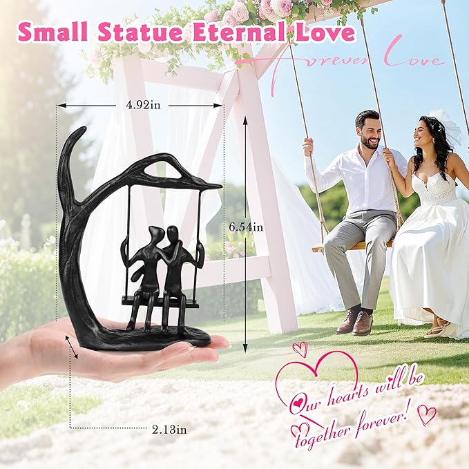 Anniversary Wedding Gifts for Couple/Her - Romantic Couple Statue in Love, Black Metal Figurine Sweet Loving Together Iron Sculpture Decor, Valentines Gifts for Wife Husband Birthday