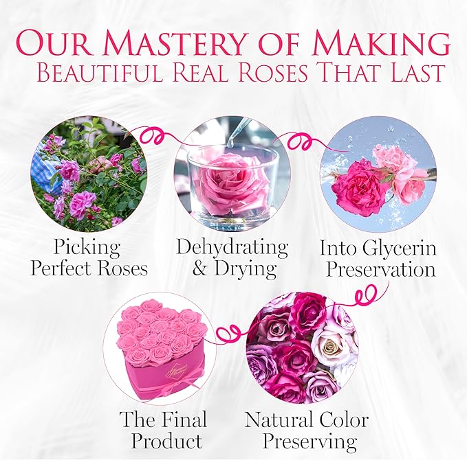 GLAMOUR BOUTIQUE 16 Flower Forever Heart Shape Box, Eternal Preserved Roses Gift for Her, Lasting Flowers, Romantic Floral Keepsake for Birthday Anniversary Valentine’s Day Velvet Pink (Color-Treated)