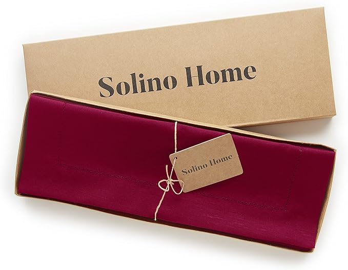 Solino Home Red Placemats Set of 4 - Cotton Linen Hemstitch Placemats 14 x 19 Inch for Winter, Valentines
