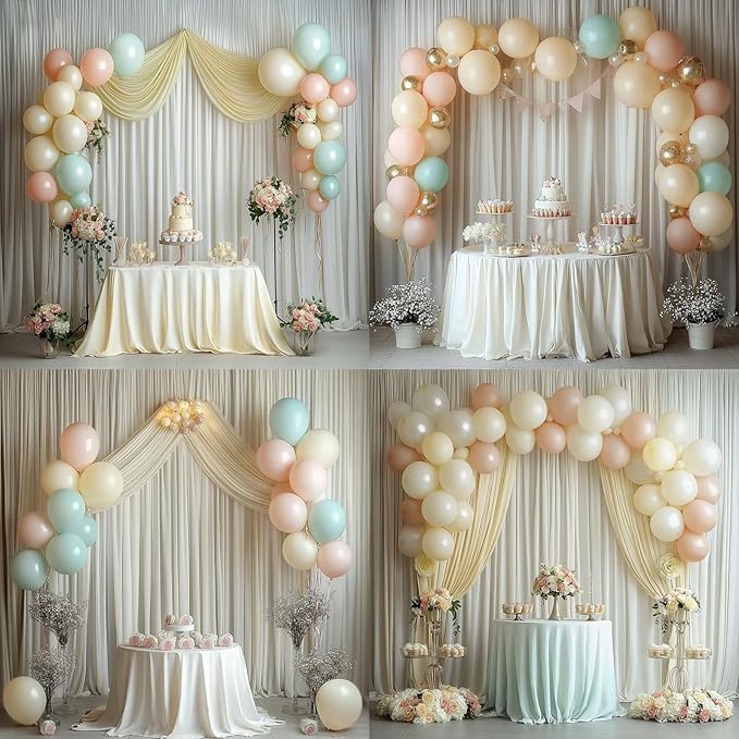 50 ft x 10 ft Wrinkle Free Ivory Backdrop Curtain for Wedding Parties, Fabric Ivory Photo Backdrop Drapes 10 Panels 5x10ft for Baby Shower Photoshoot Engagement Birthday Party Photography Background
