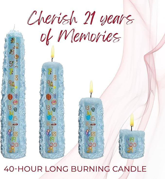 Biedermann & Sons Baby Shower Countdown Candle for Boys, Light Blue 15 Inch Unscented Pillar, 42 Hour Burn Time, 21-Year Keepsake Gift or Favor for Guests