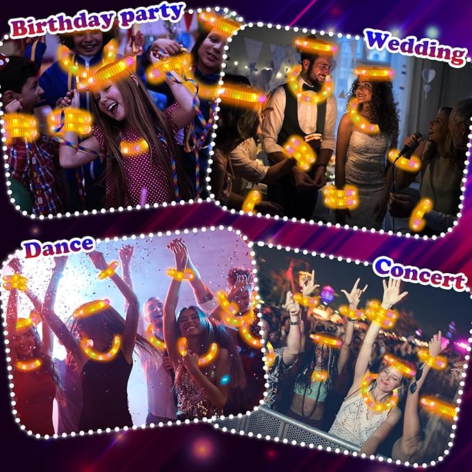 Orange Glow Sticks Pop Tubes,12-24PCS Light Up Necklaces & Bracelets,Mardi Gras Party Favors Accessories Decorations,Glow Birthday Wedding Carnival Valentines Day Party Supplies for Kids & Adults