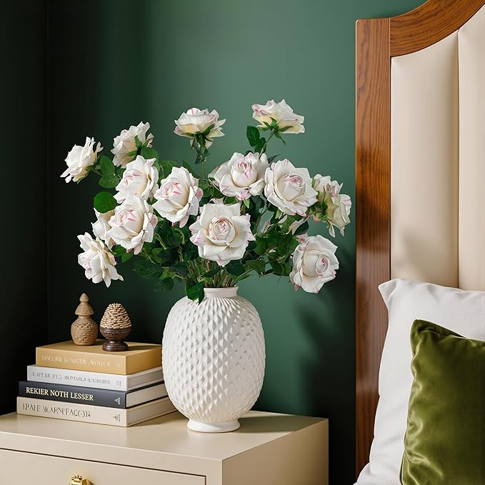 Artificial Flowers Artificial Roses Fake Roses 23.2In Long Stem Artificial Flowers for Tall Vase Silk Rose Suitable for Wedding Decor Valentine's Day DIY Bouquet Spring,Pattern White,20PCS