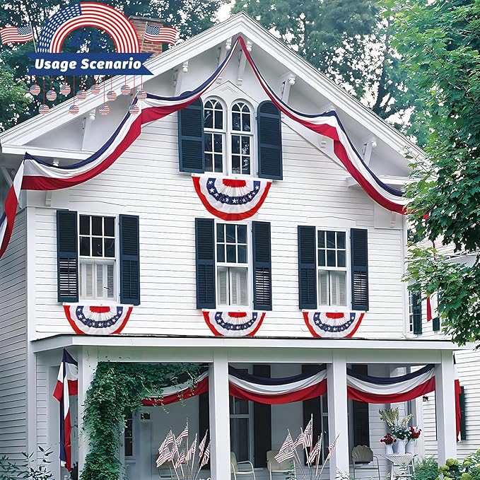 Memorial Days Large Patriotic US Flag Bunting for Labor Day and Veterans Day Celebration Decorations Large American Stripe Swag (5pack-Bunting-2x4Ft)