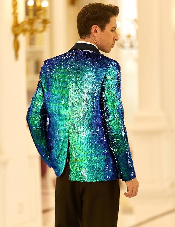COOFANDY Mens Shiny Sequin Blazer Tuxedo Party Dinner Prom One Button Suit Jacket