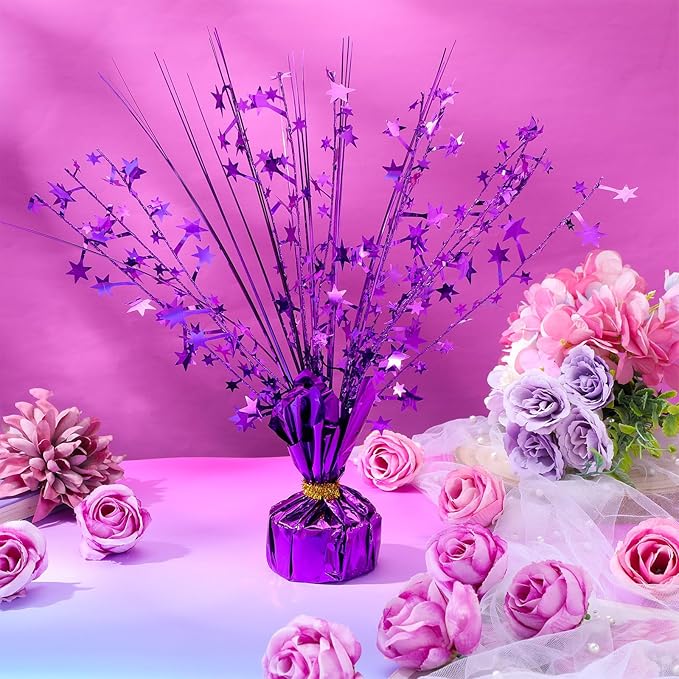 Crowye 18 Pcs Foil Spray Centerpiece Valentine's Day Table Decoration Winter Party Star Burst Metallic Table Centerpieces for Party Birthday Season Holiday(Purple)