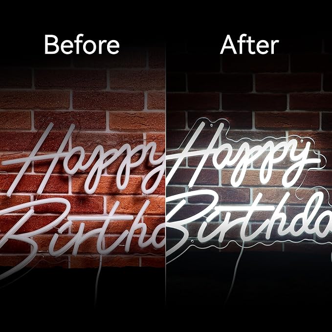 Happy Birthday Neon Sign for Party Backdrop Wall Decor LED Happy Birthday Light Up Sign Banner for Party Decorations LED Sign Teen Bedroom Reunion Decoration Gifts Photo Prop USB 21.7x13.8 Inch (white)