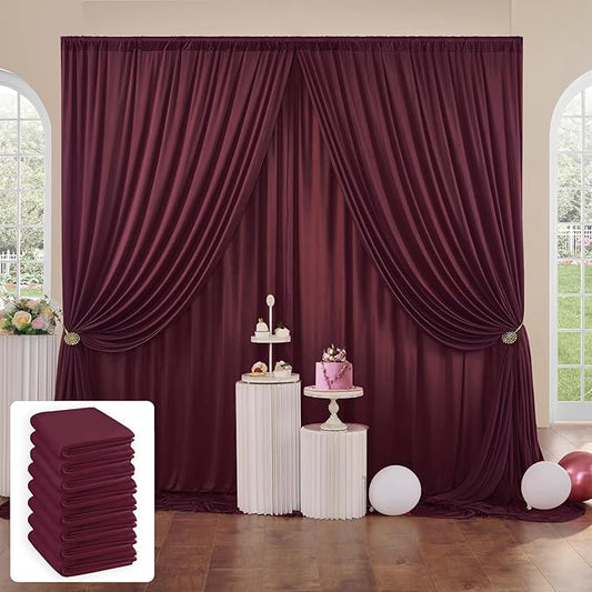 40 ft x 10 ft Wrinkle Free Maroon Backdrop Curtain for Parties, Polyester Burgundy Photo Backdrop Drapes 8 Panels 5x10ft for Baby Shower Wedding Birthday Party Engagement Ceremony Decoration