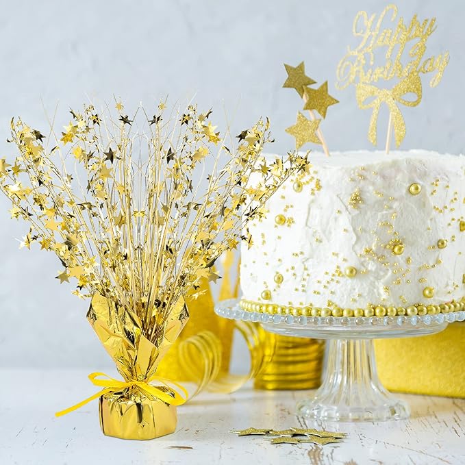 Crowye 18 Pcs Foil Spray Centerpiece Valentine's Day Table Decoration Winter Party Star Burst Metallic Table Centerpieces for Party Birthday Season Holiday(Gold)