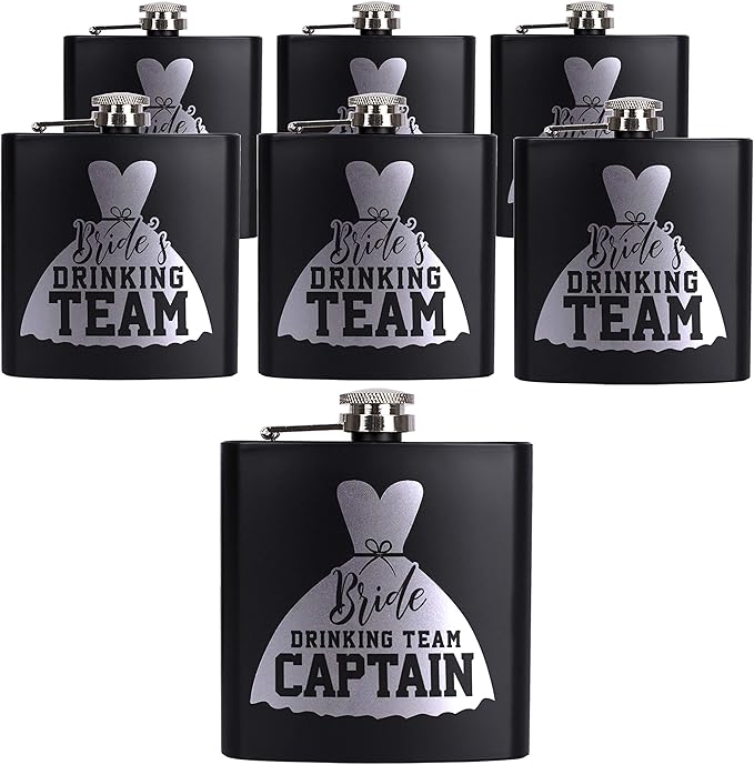 Set of 7 - Bridesmaid Gifts for Wedding, Personalized Bridesmaid Flasks w/Optional Gift Box, Bachelorette Party, Bridal Shower Gifts, Custom Engraved Hip Flasks for Maid of Honor Bridesmaid Proposal