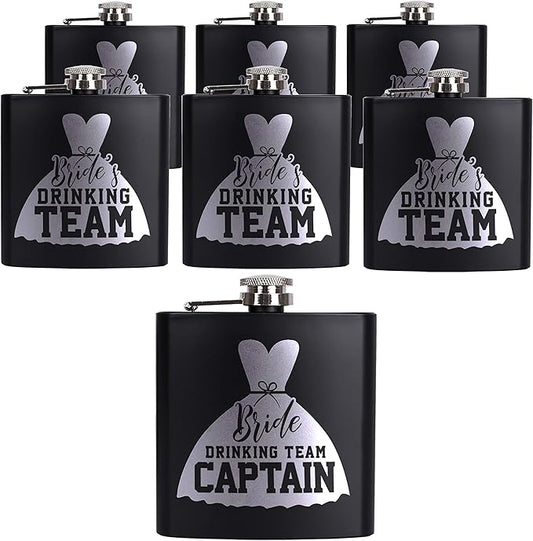 Set of 7 - Bridesmaid Gifts for Wedding, Personalized Bridesmaid Flasks w/Optional Gift Box, Bachelorette Party, Bridal Shower Gifts, Custom Engraved Hip Flasks for Maid of Honor Bridesmaid Proposal