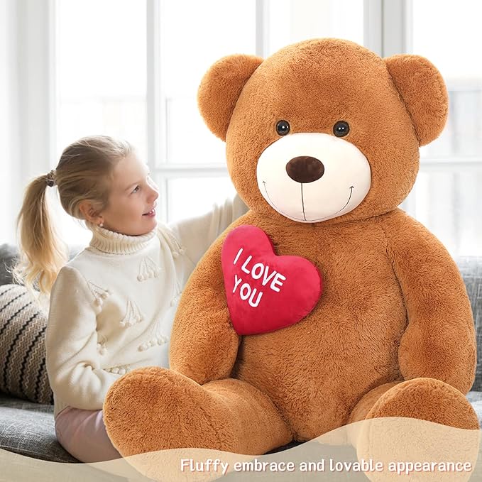 Tezituor Giant Teddy Bear Stuffed Animal 5Ft with Heart,Large I Love You Bear Plush Toys for Kids Gift for Girlfriend