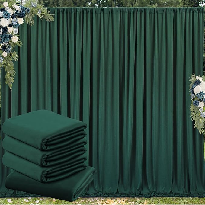 20 ft x 10 ft Wrinkle Free Hunter Green Backdrop Curtain for Parties, Polyester Dark Green Photo Backdrop Drapes 4 Panels 5x10ft for Baby Shower Wedding Birthday Party Photography Curtains