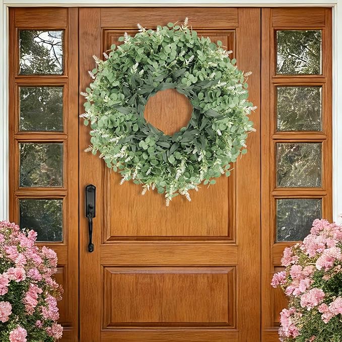 26 Inch Large Eucalyptus Wreath for Front Door, Porch, Window SpringWreaths Green Wreath Artificial Greenery Door Wreaths Decor for Outdoor Indoor Home Farmhouse Spring Summer Fall All Seasons